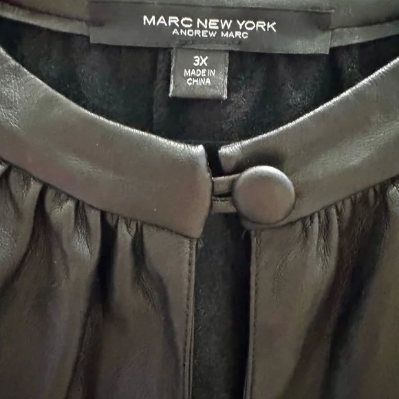 Marc New York Black Faux Leather Gathered Blouse - Picture 2 of 2